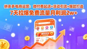 拼多多电商运营:微付费起店+活动引流+爆款打造 7天拉爆免费流量月利润2w+-网创项目