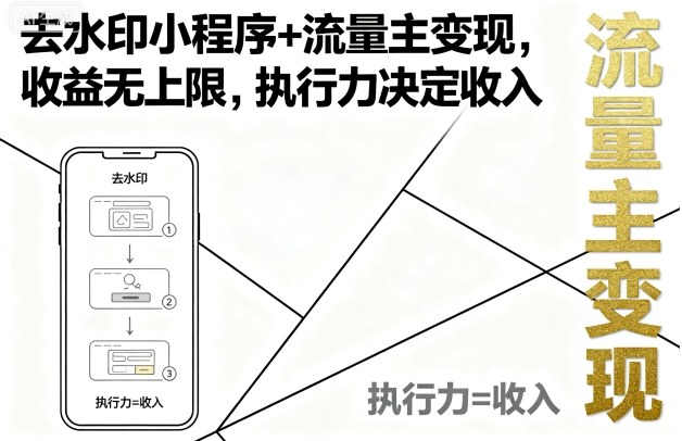 去水印小程序+流量主变现，收益无上限，执行力决定收入-网创项目