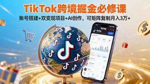 TikTo跨境掘金必修课，账号搭建+双变现项目+AI创作，可矩阵复制月入3万+-网创项目