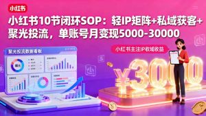小红书10节闭环SOP：轻IP矩阵+私域获客+聚光投流，单账号月变现5000-30000-网创项目