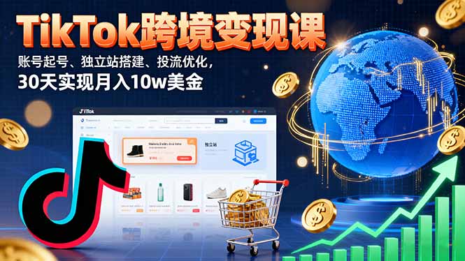 TikTok跨境变现课：账号起号、独立站搭建、投流优化，30天实现月入10w美金-网创项目