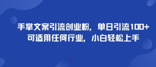 手掌文案引流创业粉，单日引流100+，可适用任何行业，小白轻松上手-网创项目