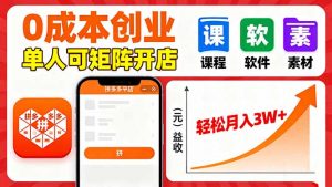 拼多多虚拟电商，0成本，单人可矩阵开店，轻松月入3W+-网创项目