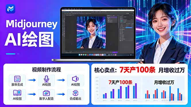AI绘图照片开口说话视频制作：Midjourney+数字人，7天产100条月增收过万-网创项目