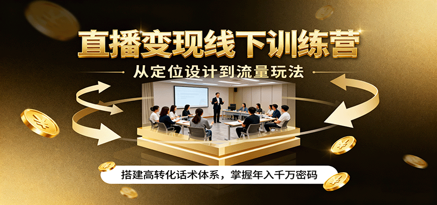 直播变现线下训练营，从定位设计到流量玩法，搭建高转化话术体系，掌握年入千万密码-网创项目