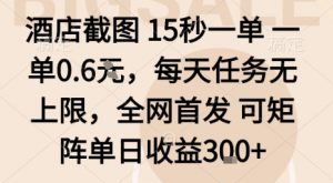 酒店截图15秒一单，一单0.6米，每天任务无上限，全网首发可矩阵单日收益3张【揭秘】-网创项目