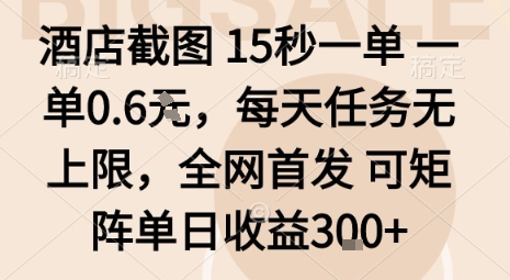酒店截图15秒一单，一单0.6米，每天任务无上限，全网首发可矩阵单日收益3张【揭秘】-网创项目