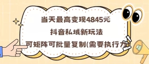 当天最高变现1k+，抖音私域新玩法，可矩阵可批量复制-网创项目