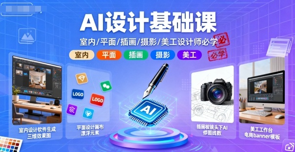 AI设计基础课，室内、平面、插画、摄影、美工设计师必学的-网创项目