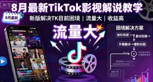 8月最新TikTok影视解说教学,新版解决TK目前困境,流量大,收益高-网创项目
