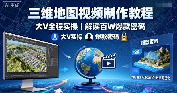 三维地图视频制作教程，大V全程实操，解读百W爆款密码-网创项目