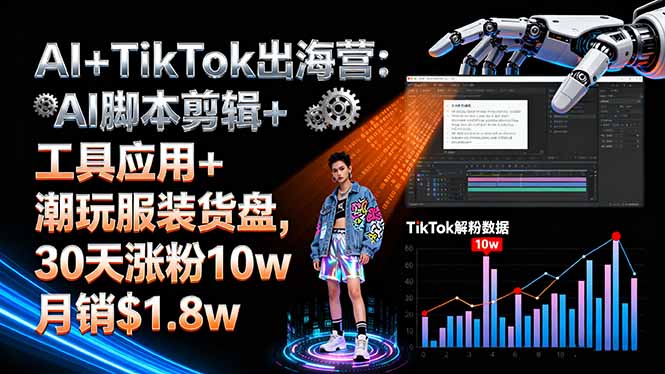 AI+TikTok出海营:AI脚本剪辑+工具应用+潮玩服装货盘,30天涨粉10w月销$1.8w-网创项目