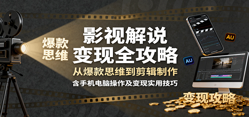 影视解说变现全攻略：从爆款思维到剪辑制作，含手机电脑操作及变现实用技巧-网创项目