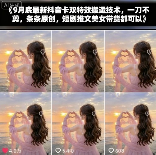 9月底最新抖音卡双特效搬运技术，一刀不剪，条条原创，短剧推文美女带货都可以-网创项目