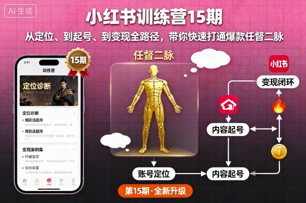 小红书训练营15期，从定位、到起号、到变现全路径，带你快速打通爆款任督二脉-网创项目