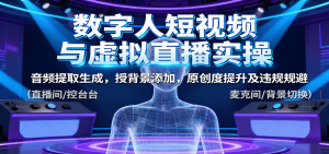数字人短视频与虚拟直播实操，音频提取生成，背景添加，原创度提升及违规规避-网创项目