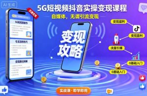 5G短视频抖音实操变现课程,自媒体,无谓引流变现-网创项目
