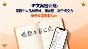 IP文案密训班：掌握个人品牌思维、朋友圈、高价成交力，单条文案营收5w+-网创项目