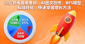 小红书电商爆单班，AI图文创作、BFS模型、私域转化，快速掌握增长方法-网创项目