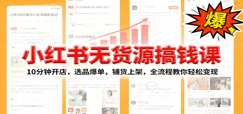 小红书无货源爆单课：10分钟开店，选品爆单，铺货上架，全流程教你轻松变现-网创项目