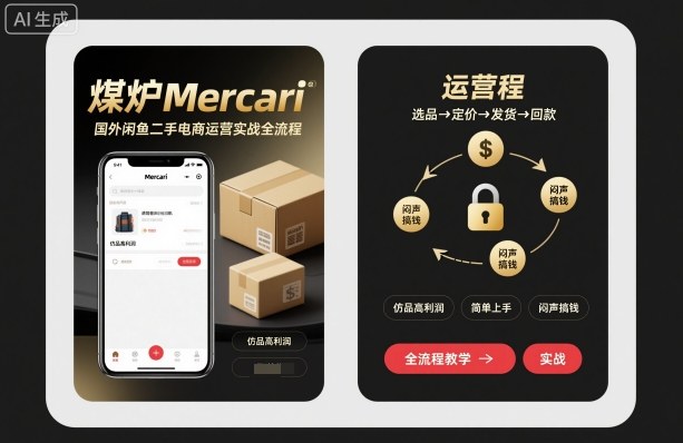 煤炉Mercari国外闲鱼二手电商运营实战全流程，仿品高利润，简单上手，闷声搞钱-网创项目