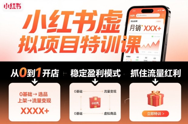 小红书虚拟项目特训课，帮你从0到1打造稳定盈利的店铺，抓住流量红利(更新9月)-网创项目