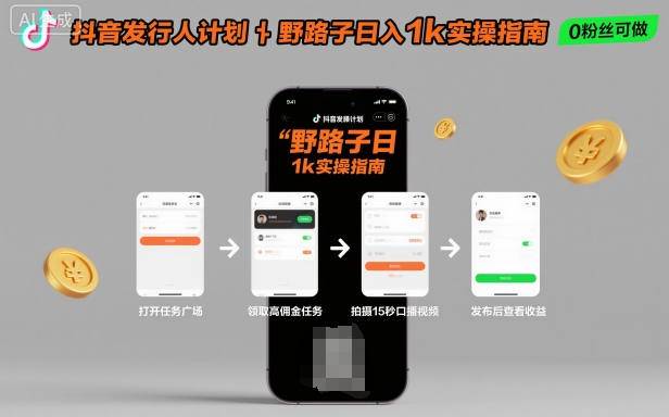 抖音发行人计划全新野路子玩法，随时随地，只要有手机，就能操作，日入1k+【揭秘】-网创项目
