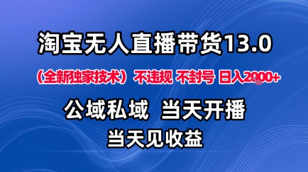 淘宝无人直播13.0，公域私域技术，不封号，不违规布局下半年旺季赛道，日入1K+(独家技术)【揭秘】-网创项目