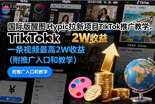 国际版醒图Hypic拉新项目TikTok推广教学，一条视频最高2W收益(附推广入口和教学)-网创项目