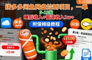 拼多多闲鱼网盘拉新项目,一单5-15米,睡后收入+管道收入1w+(附保姆级教程)-网创项目