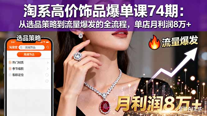 淘系高价饰品爆单课74期：从选品策略到流量爆发的全流程，单店月利润8万+-网创项目