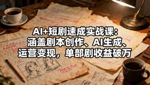 AI+短剧速成实战课：涵盖剧本创作、AI生成、运营变现，单部剧收益破万-网创项目
