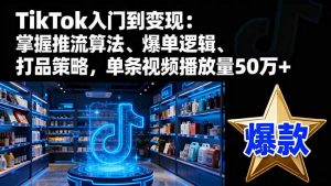 TikTok入门到变现:掌握推流算法、爆单逻辑、打品策略,单条视频播放量50w-网创项目