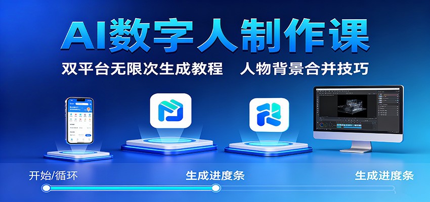 AI数字人制作课：双平台无限次生成教程，人物背景合并技巧-网创项目