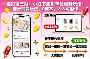 虚拟第三期：小红书虚拟单品服务玩法+细分铺货玩法，0成本，人人可操作-网创项目