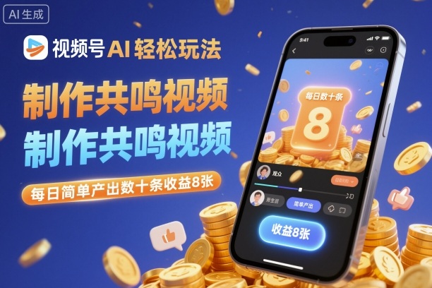 视频号AI轻松玩法，制作共鸣视频，每日简单产出数十条收益8张-网创项目