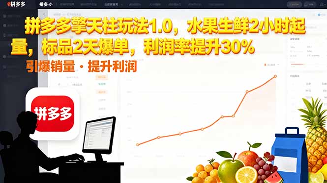 拼多多 擎天柱玩法1.0，水果生鲜2小时起量，标品2天爆单，利润率提升30%-网创项目