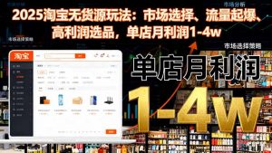 2025淘宝无货源玩法：市场选择、流量起爆、高利润选品，单店月利润1-4w-网创项目