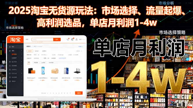 2025淘宝无货源玩法：市场选择、流量起爆、高利润选品，单店月利润1-4w-网创项目