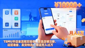 TEMU开店全流程实操课,覆盖店铺注册、运营准备、发货物流,单店月入过万-网创项目