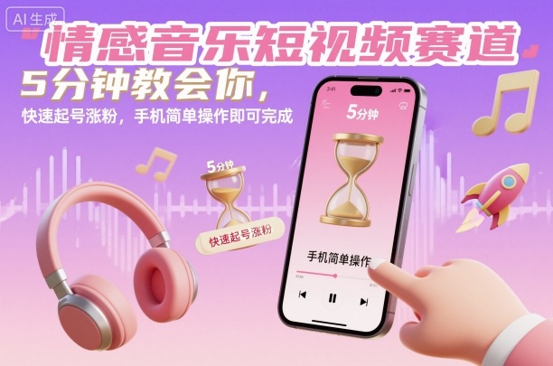 情感音乐短视频赛道，5分钟教会你，快速起号涨粉，手机简单操作即可完成-网创项目