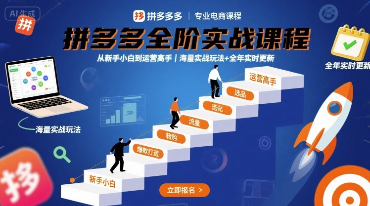 拼多多全阶实战课程，从新手小白到运营高手，海量实战玩法+全年实时更新【2025年10月更新】-网创项目