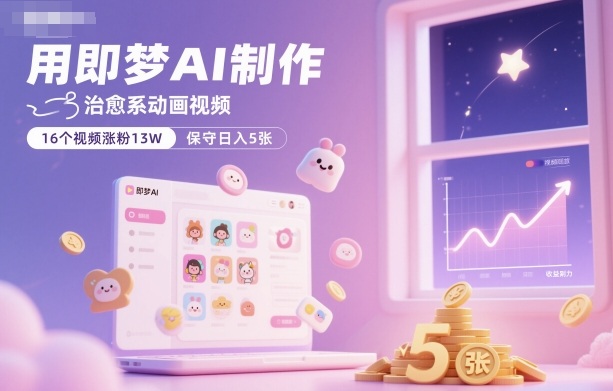 用即梦AI制作治愈系动画视频，16个视频涨粉13W，保守日入5张-网创项目