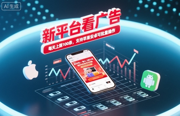 新平台看广告，养好机一条0.3到5米，每天上限100条，支持苹果安卓可批量操作-网创项目