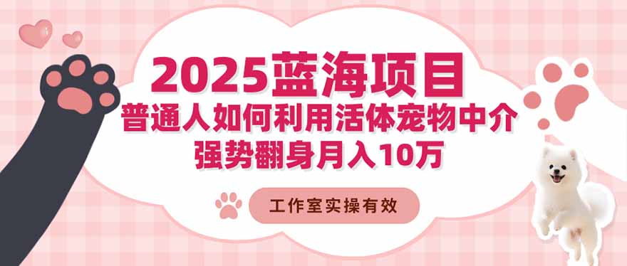 2025蓝海项目：普通人如何利用活体宠物中介，强势翻身月入10万-网创项目