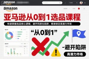 亚马逊从0到1选品课程，快速掌握选品核心逻辑，避开同质化陷阱，精准锁定高潜力市场-网创项目