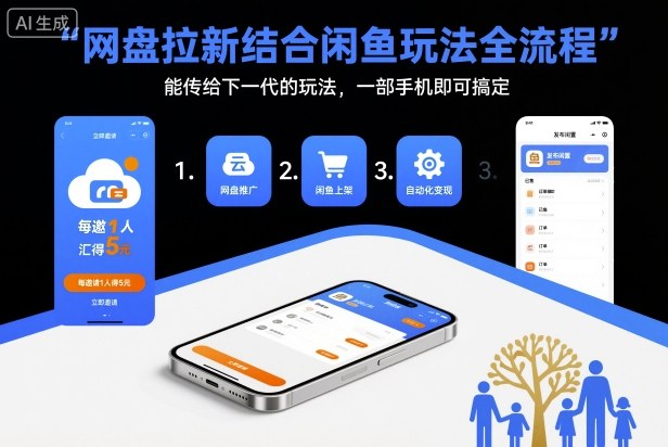 网盘拉新结合闲鱼玩法全流程，能传给下一代的玩法，一部手机即可搞定(附入口渠道以及实操教程)-网创项目