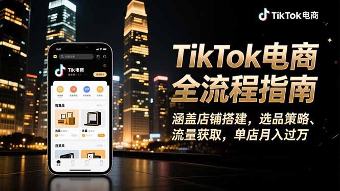 TikTok电商全流程指南，涵盖店铺搭建、选品策略、流量获取，单店月入过万-网创项目