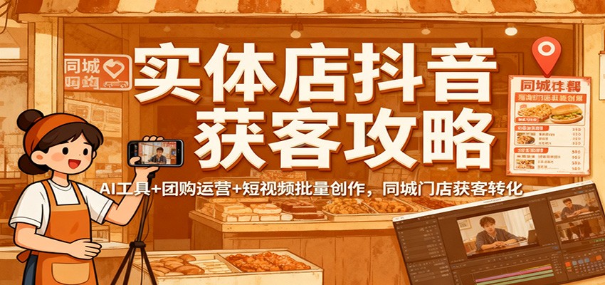 实体店抖音获客攻略：AI工具+团购运营+短视频批量创作，同城门店获客转化-网创项目