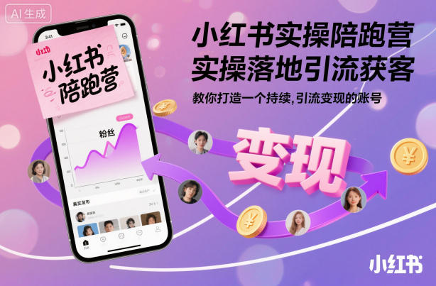 小红书实操陪跑营，实操落地引流获客，教你打造一个持续引流变现的账号-网创项目